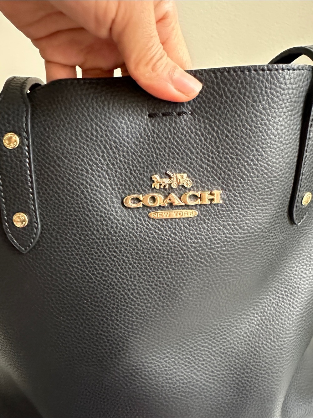 Coach Black Leather Tote with Gold Logo - Picture 4 of 6